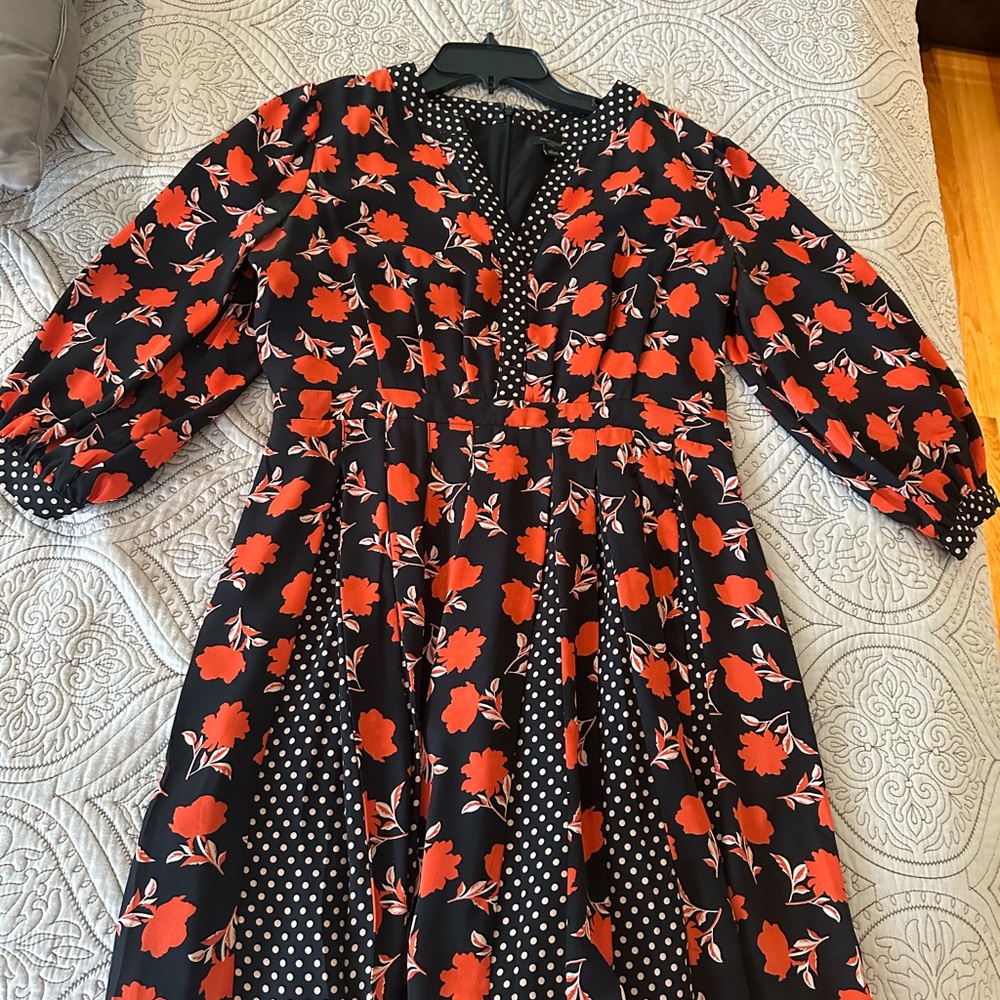 Ann Taylor Black and Red Floral Casual Dress